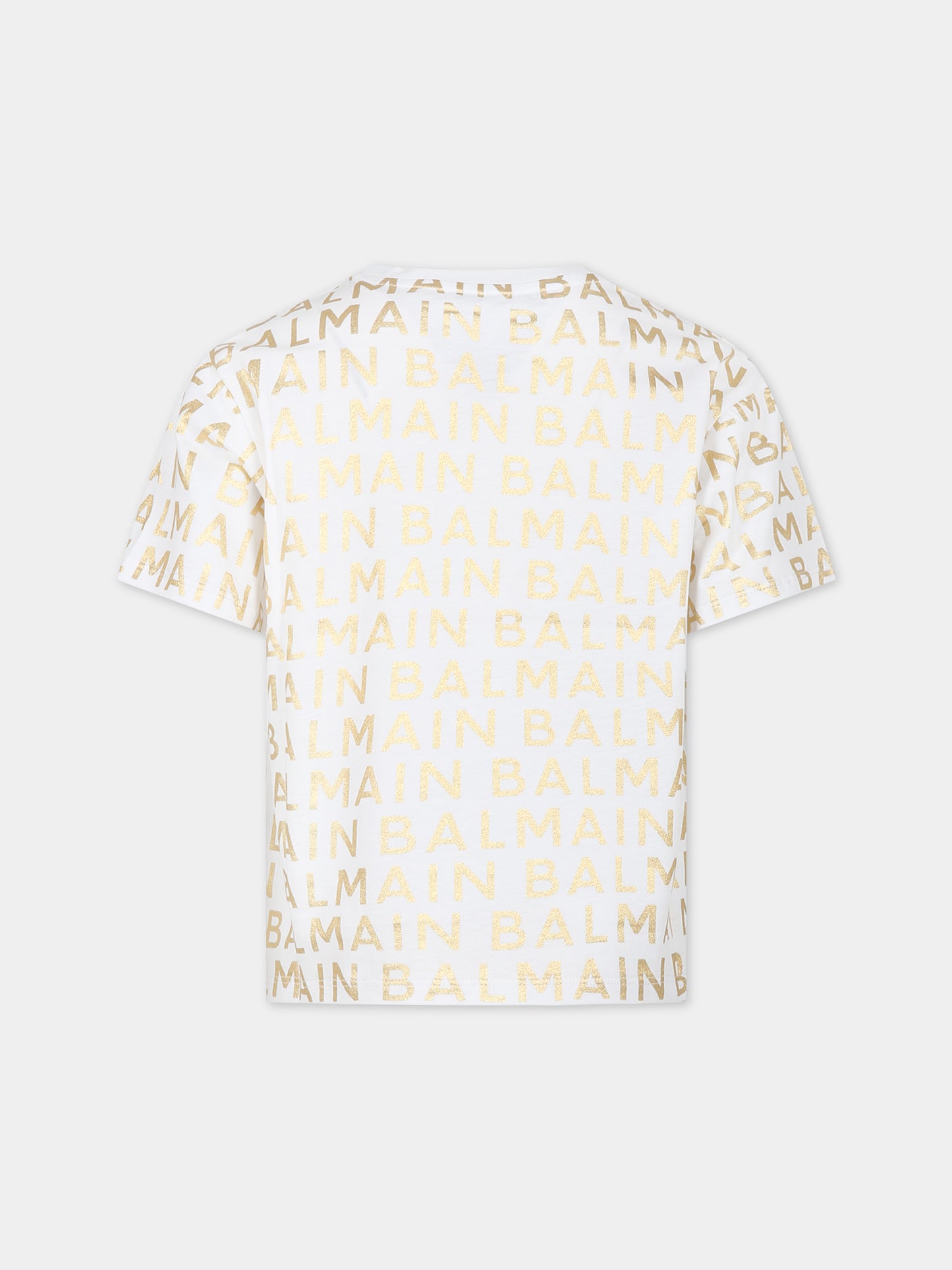 T-shirt bianca per bambina con logo,Balmain Kids,BT8Q21 Z1523 100OR
