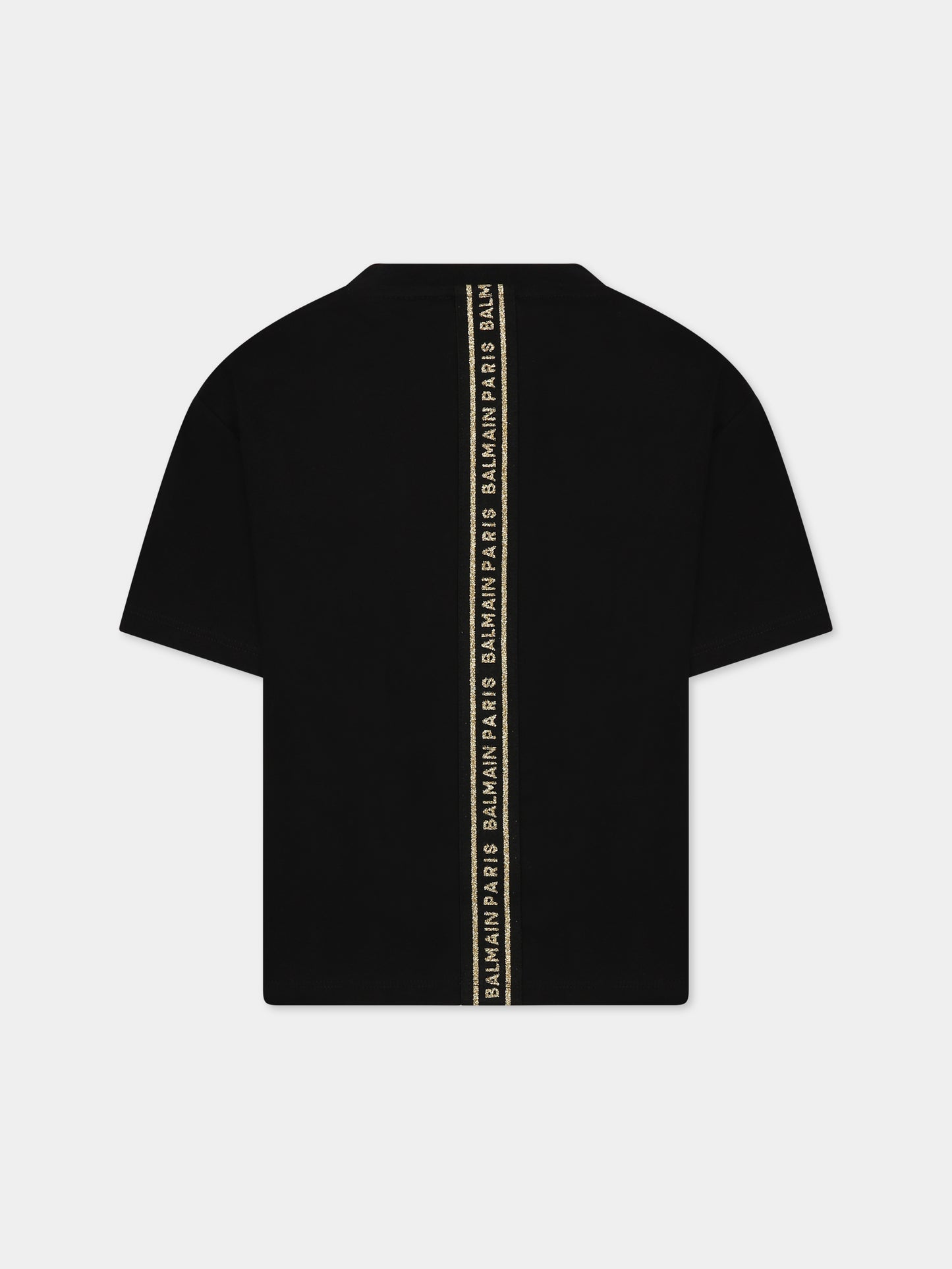 T-shirt nera con iconico logo dorato per bambini,Balmain Kids,BT8Q91 Z0116 930OR