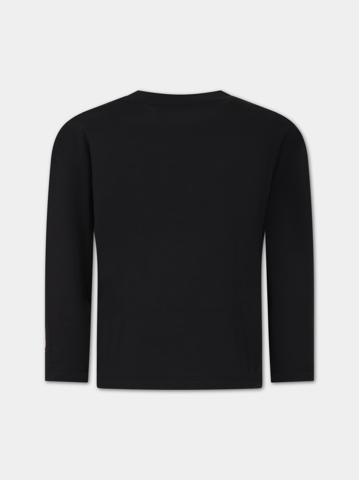 T-shirt nera per bambino con elefante e logo,Kenzo Kids,K15708 095