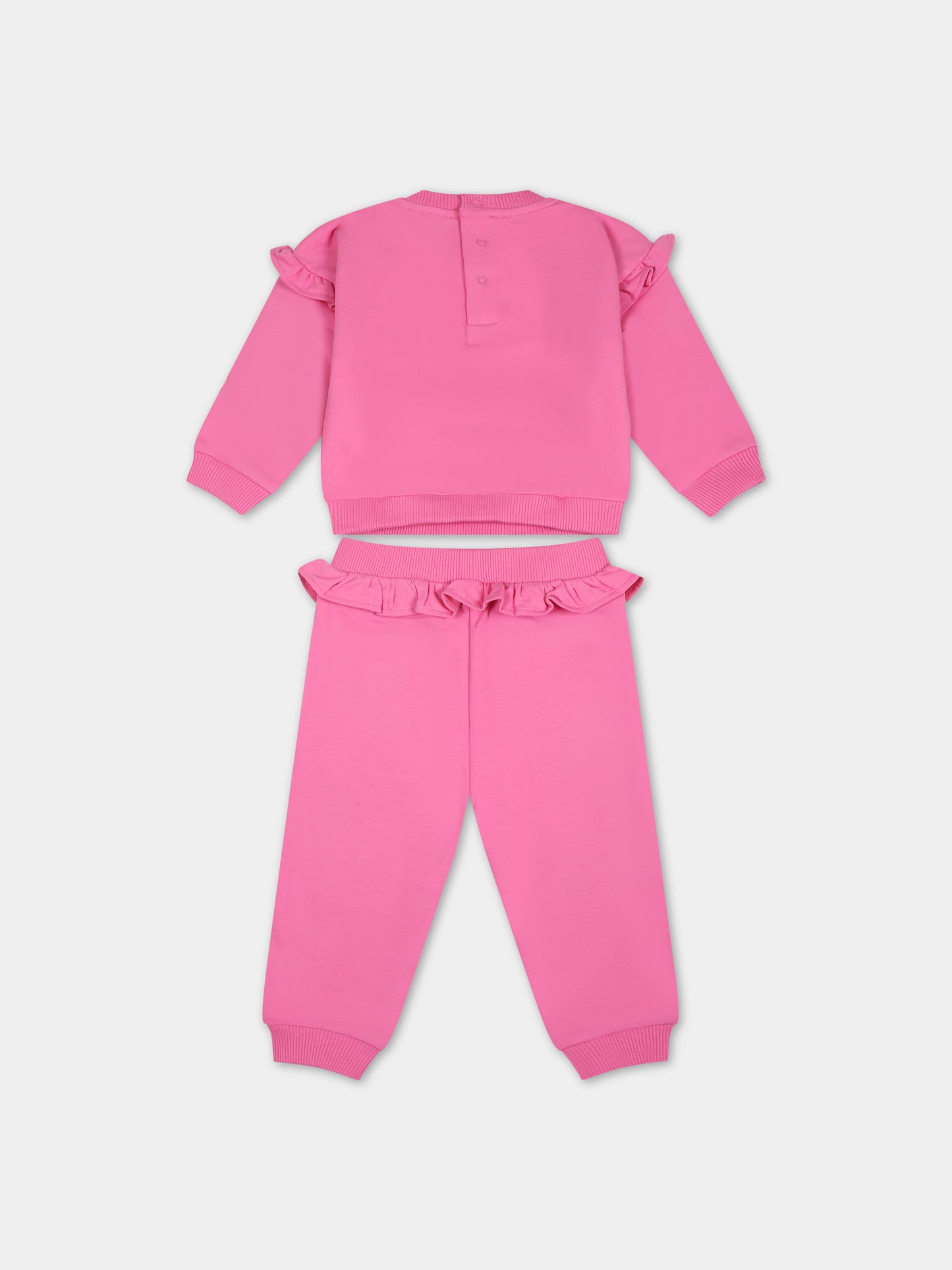 Completo fucsia per neonata con Teddy Bear e logo,Moschino Kids,MDK02K LDA16 52458