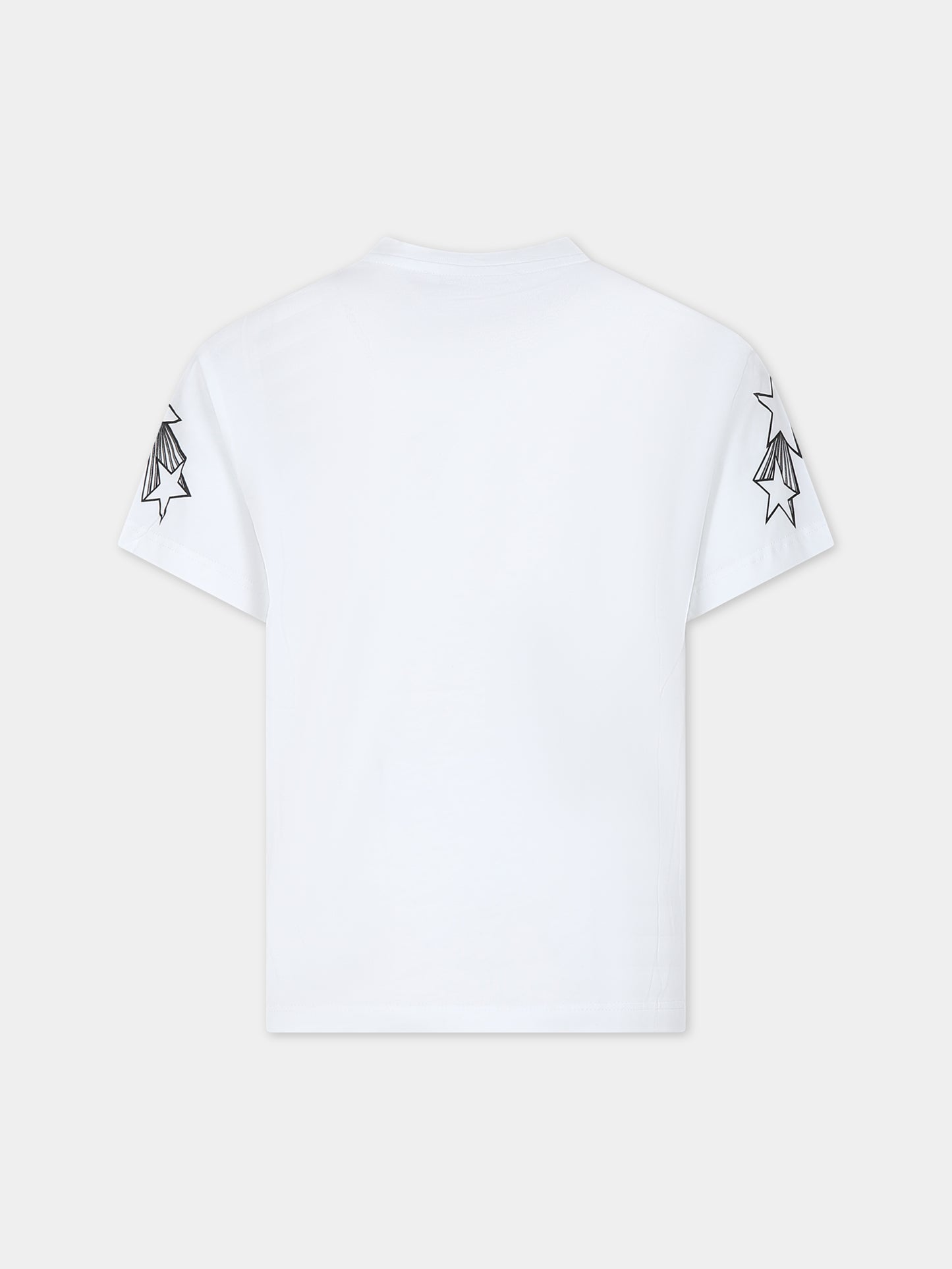 T-shirt bianca per bambina con logo e stelle,Msgm Kids,F3MSJGTH135 001