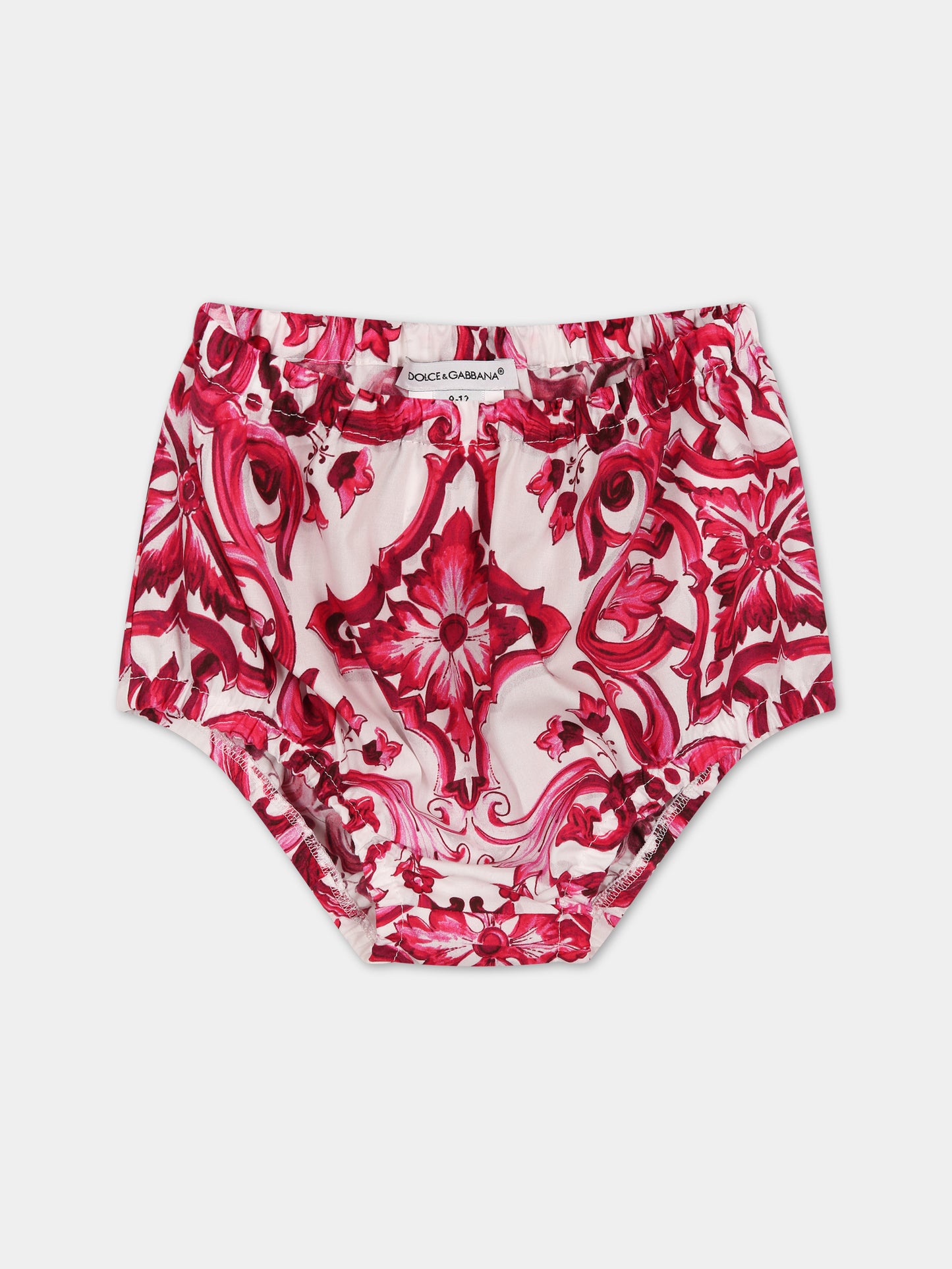 Vestito bianco per neonata con logo e maioliche,Dolce & Gabbana Kids,L2JDZ1 G7J7N HE3TN