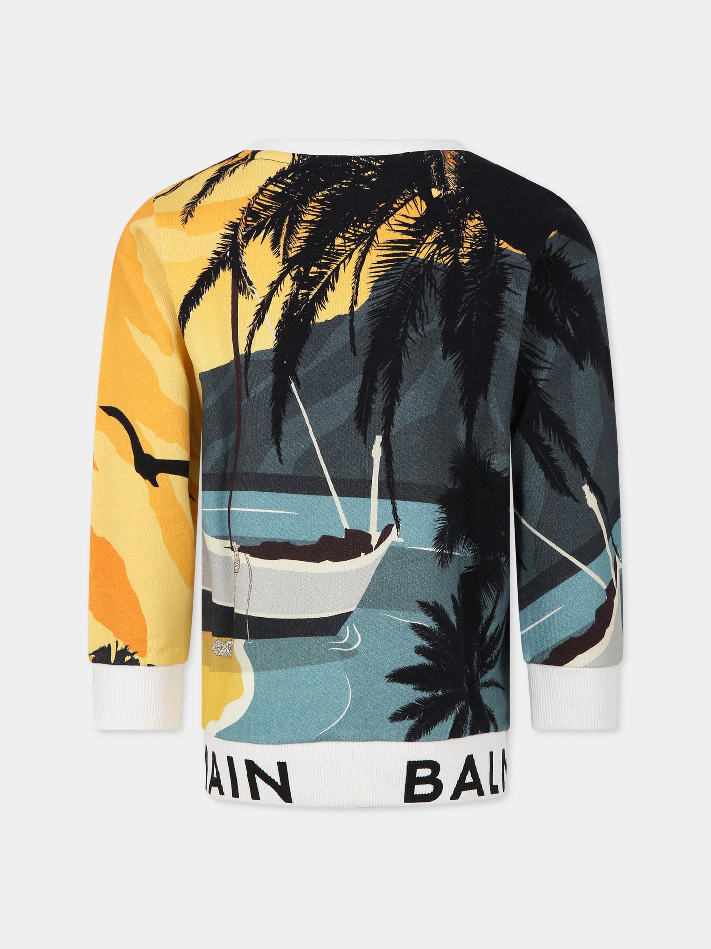 Felpa multicolor per bambino con stampa e logo,Balmain Kids,6O4720 OX370 999