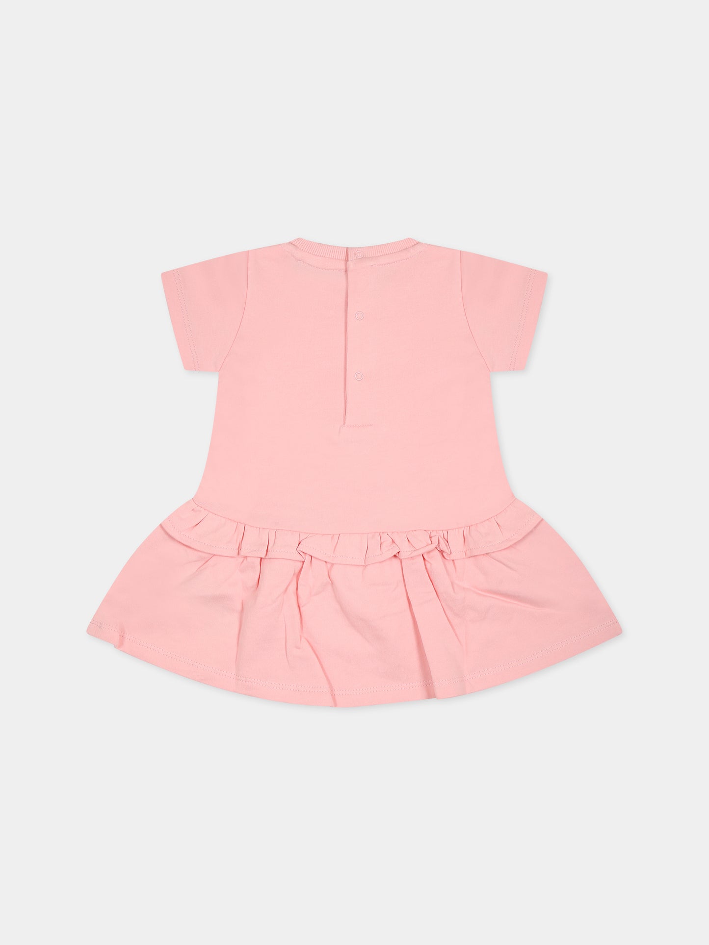 Vestito rosa per neonata con Teddy Bear e logo,Moschino Kids,MEV074 LCA19 50209