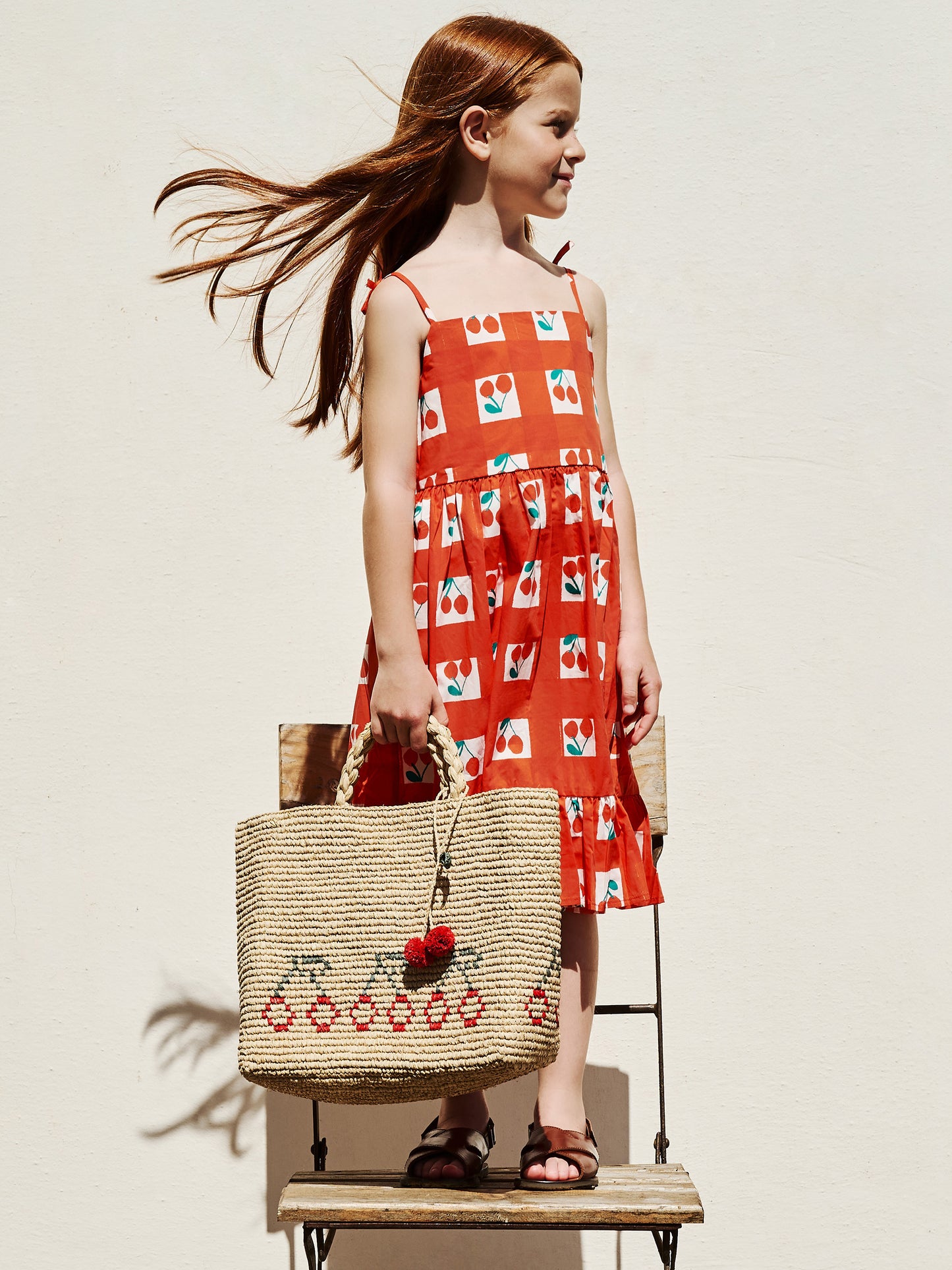 Beige straw hat for girl with cherries