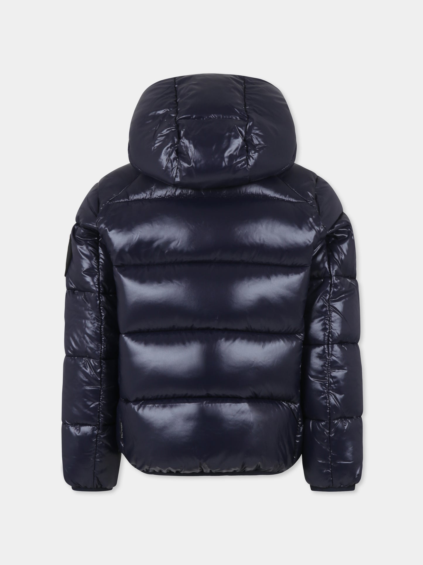 Blue down jacket for boy with logo
