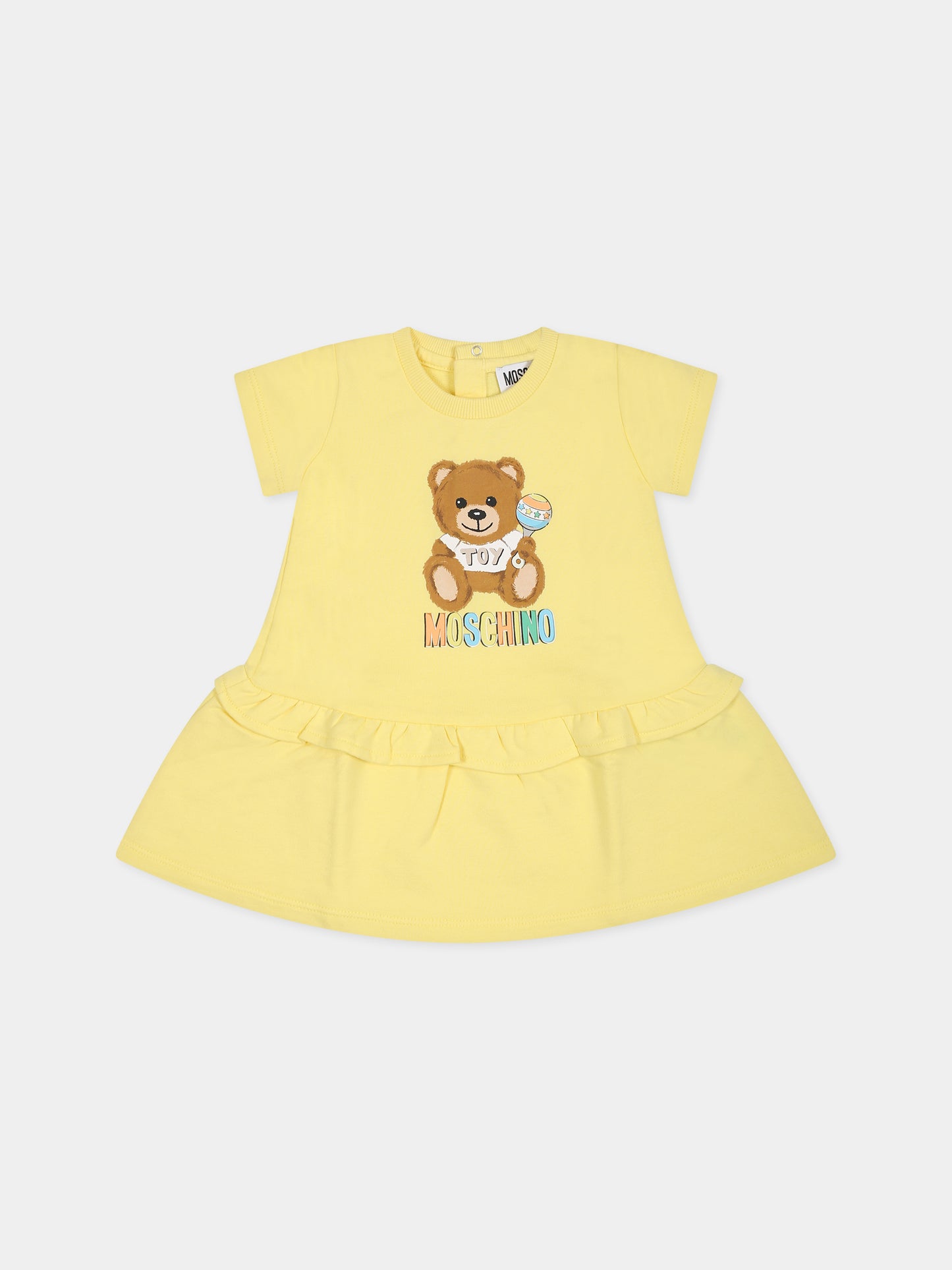 Yellow dress for baby girl with Teddy Bear and logo