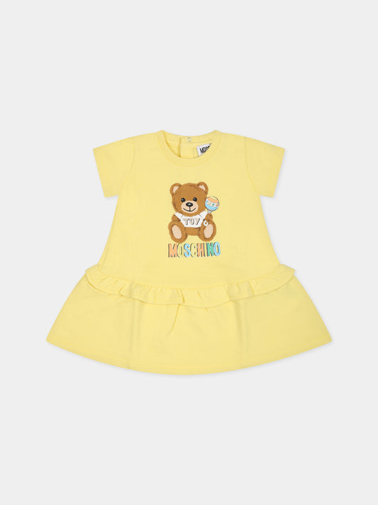 Yellow dress for baby girl with Teddy Bear and logo
