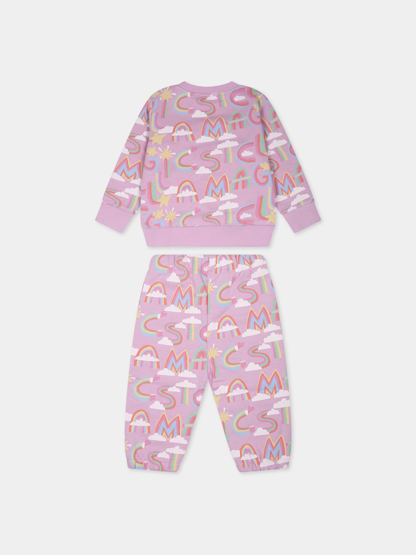 Purple suit for baby girl with stars and clouds