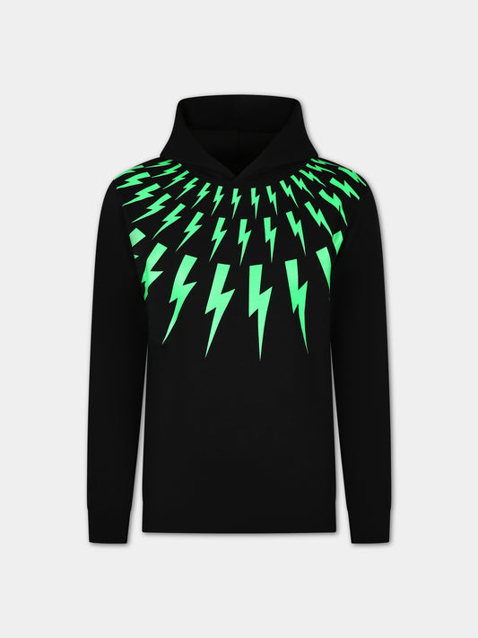 Black sweatshirt with green iconic thunderbolts for boy