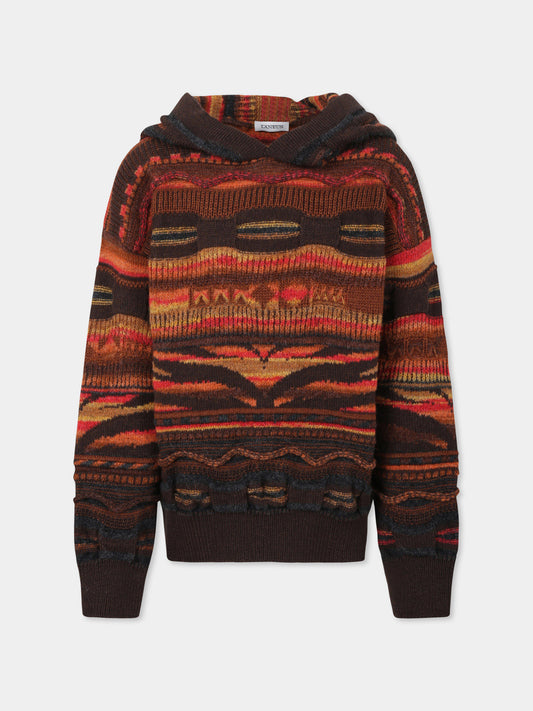 Multicolor knitted sweatshirt for kids with logo patch