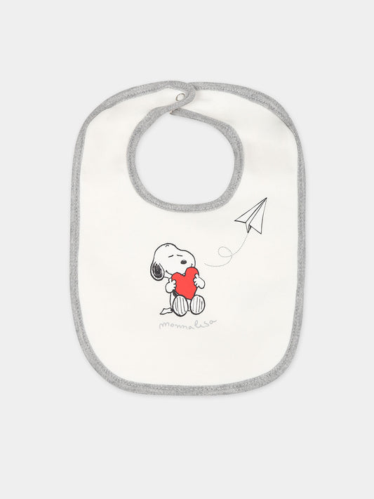 White bib for babykids with Snoopy