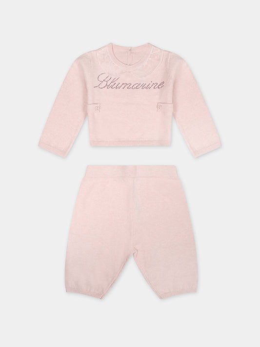 Pink suit for baby girl with logo