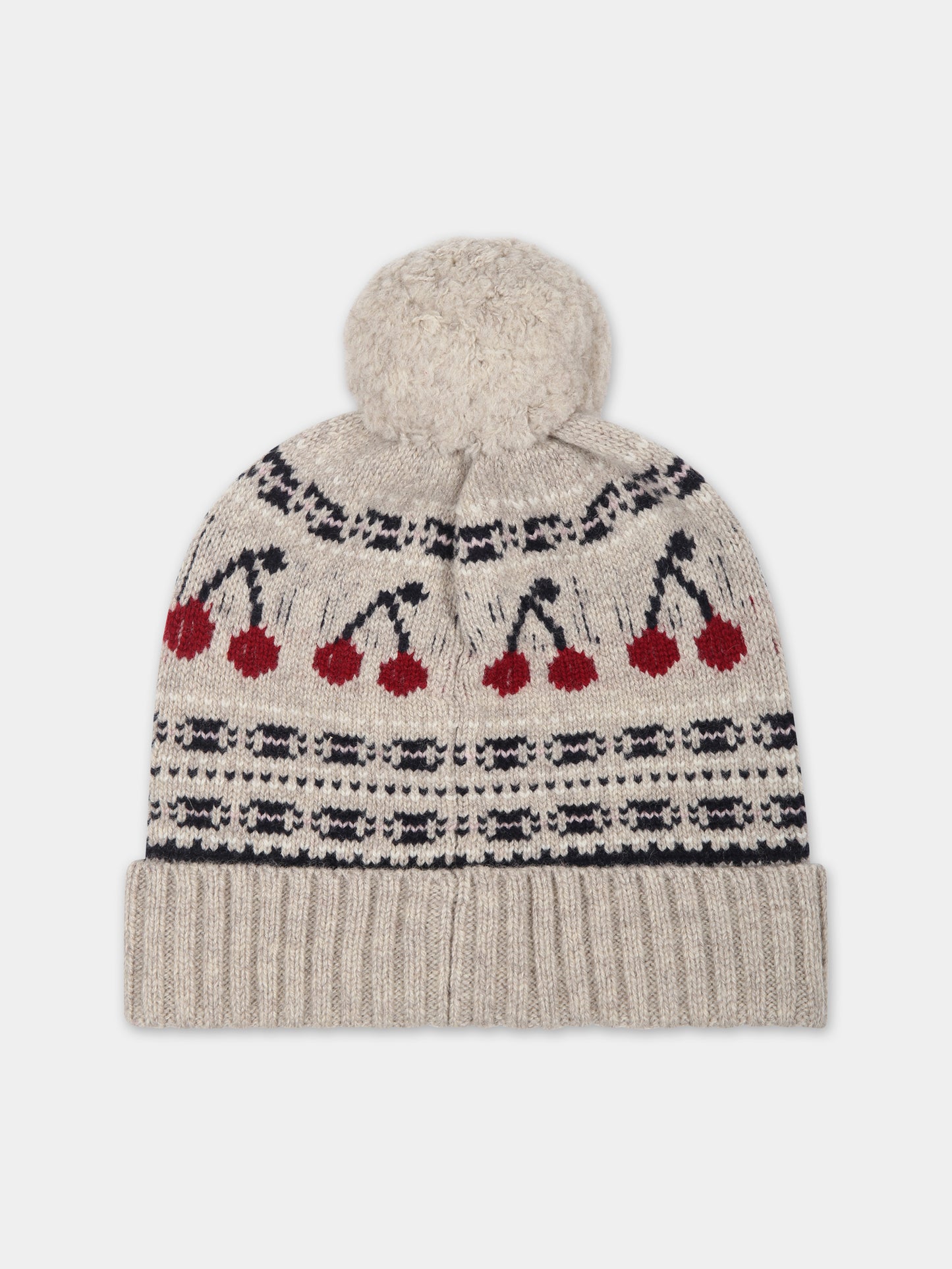 Beige hat for girl with cherries