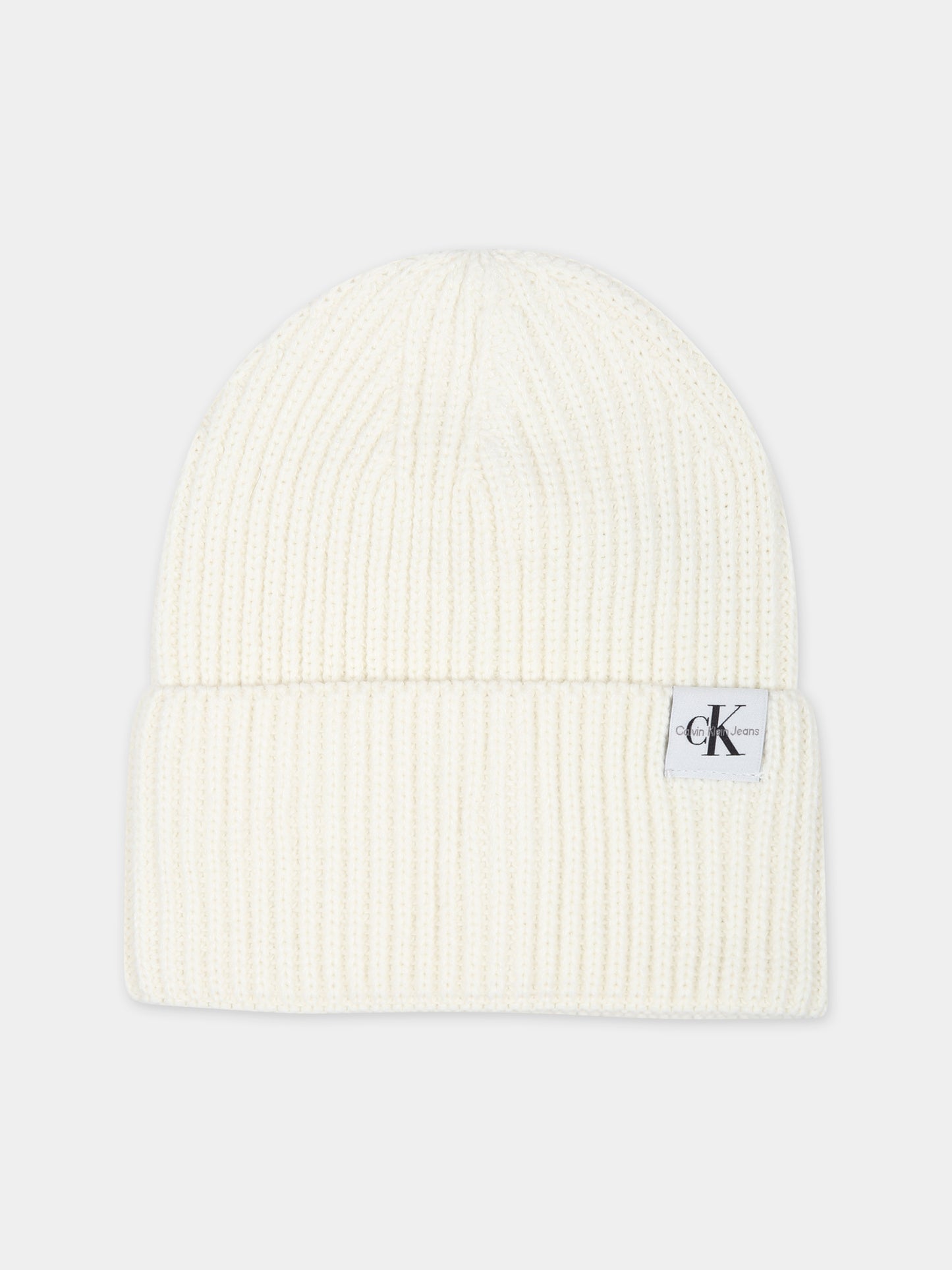 Ivory beanie for kids with logo