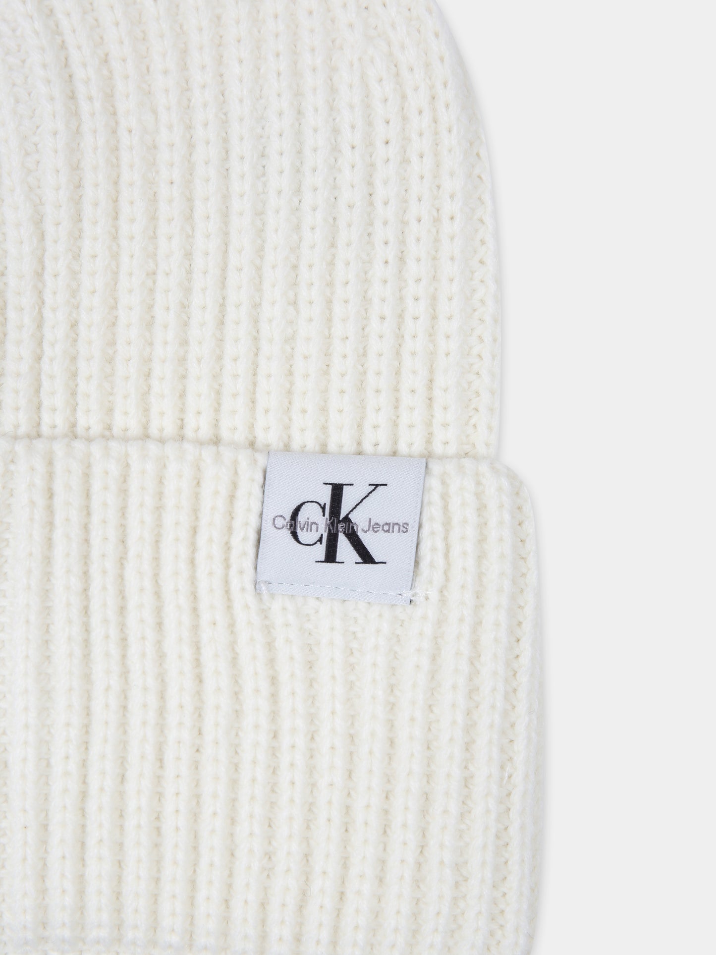 Ivory beanie for kids with logo