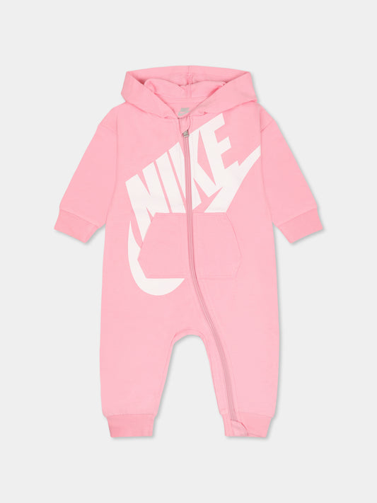 Pink jumsuit for baby girl with logo