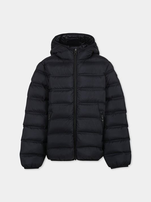 Black down jacket for boy with logo