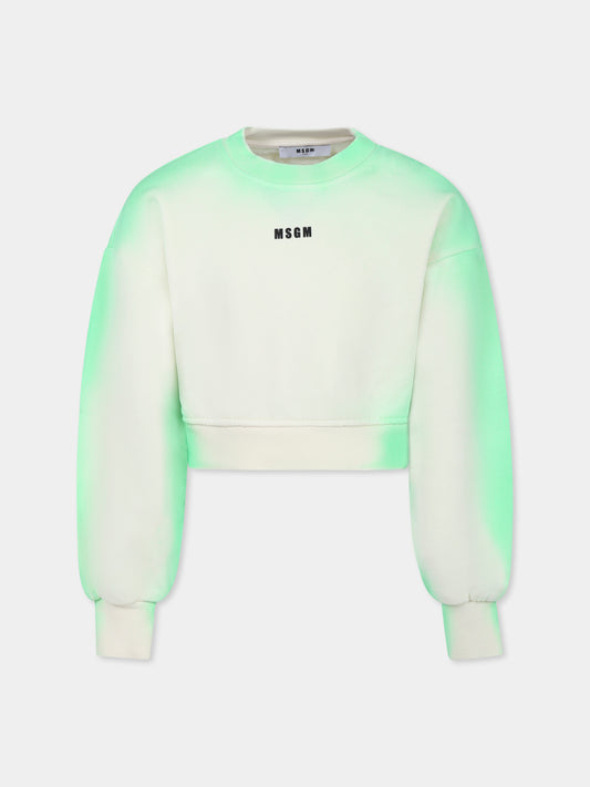 Green crop sweatshirt for girl with logo