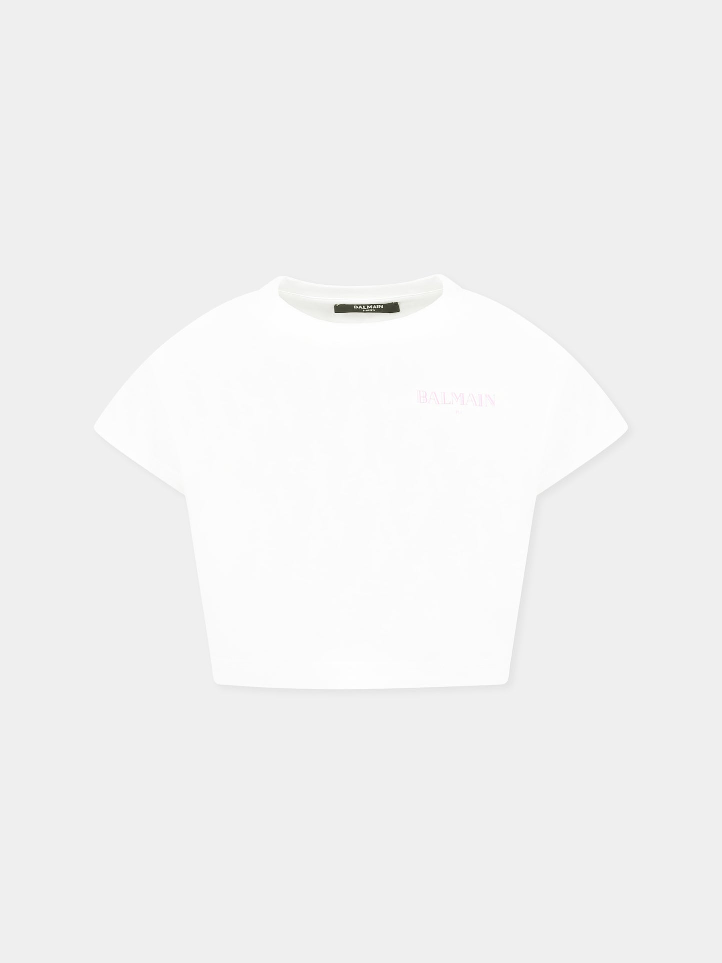 White crop t-shirt for girl with logo