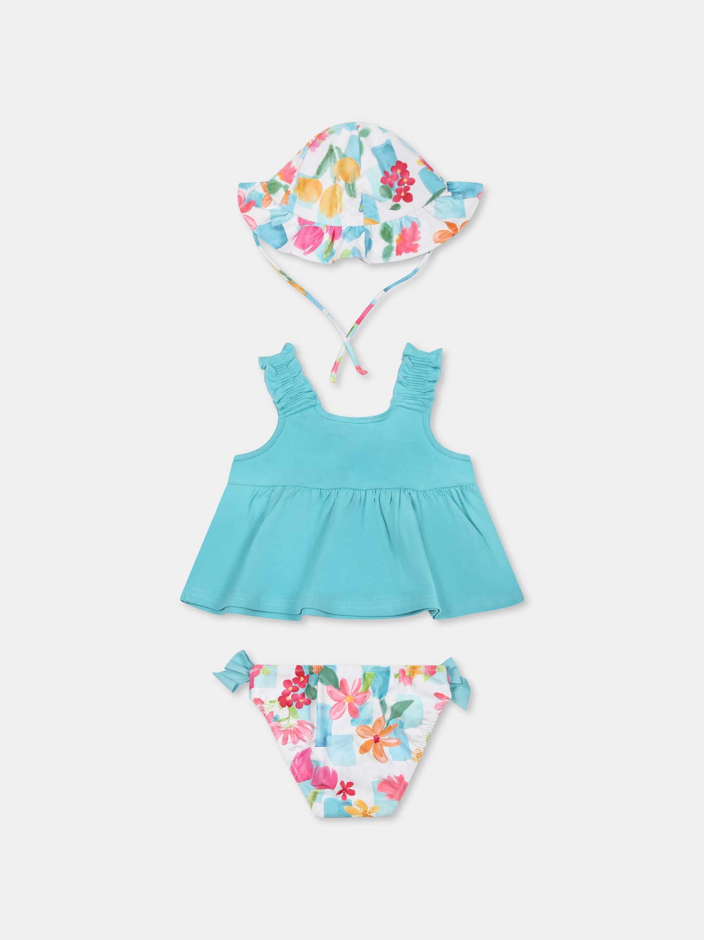 Light blue bikini for baby girl with flowers