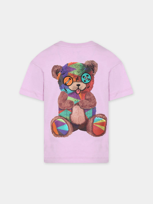 Pink t-shirt for kids with bear and logo