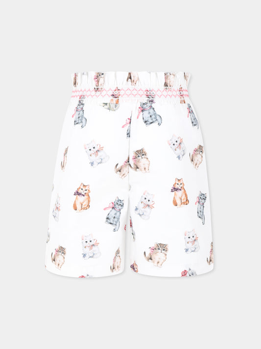 Shorts bianchi per bambina con gatti all over,Vivetta Kids,VE2531B