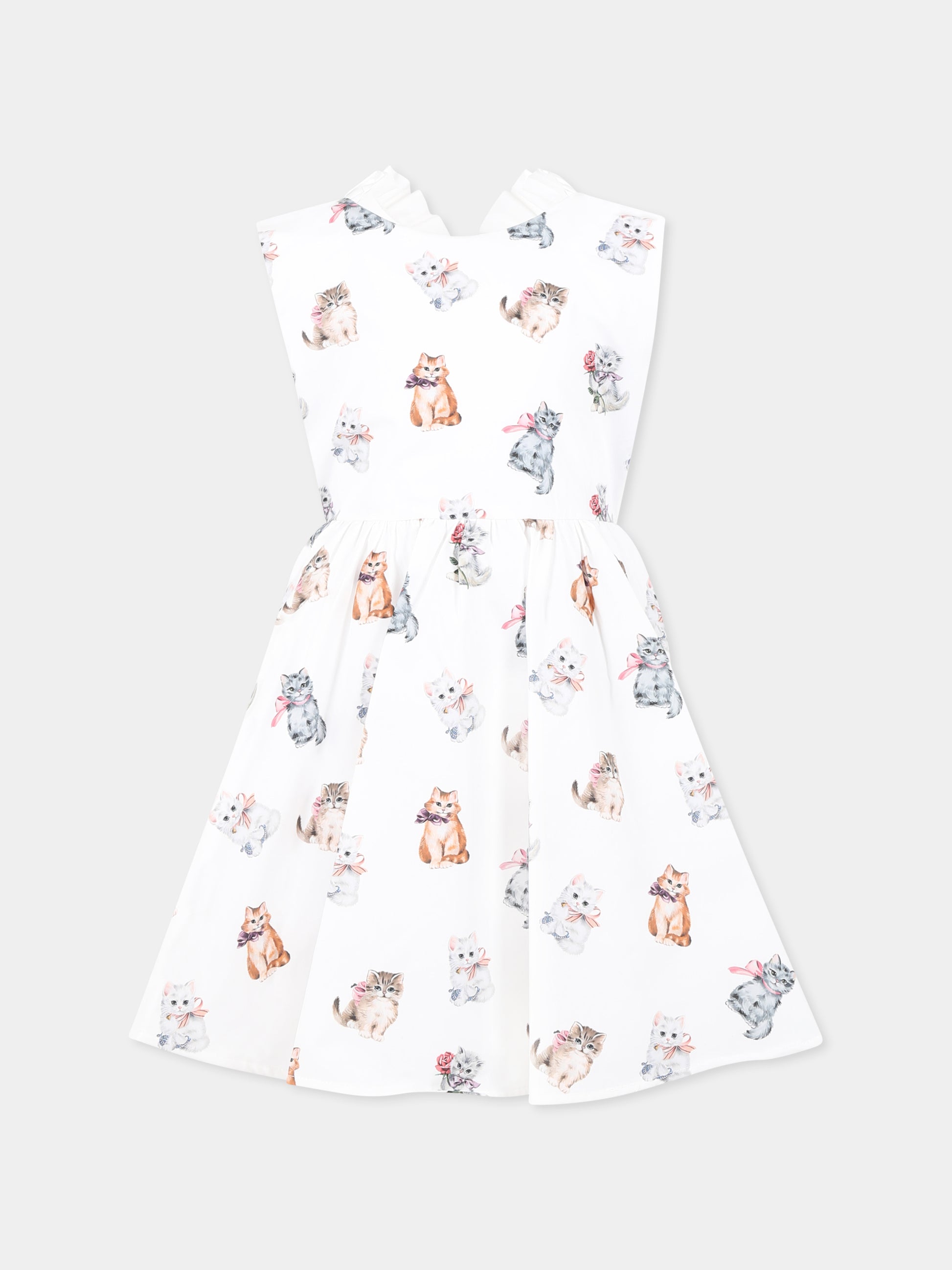 Vestito bianco per bambina con gatti all over,Vivetta Kids,VE2534B