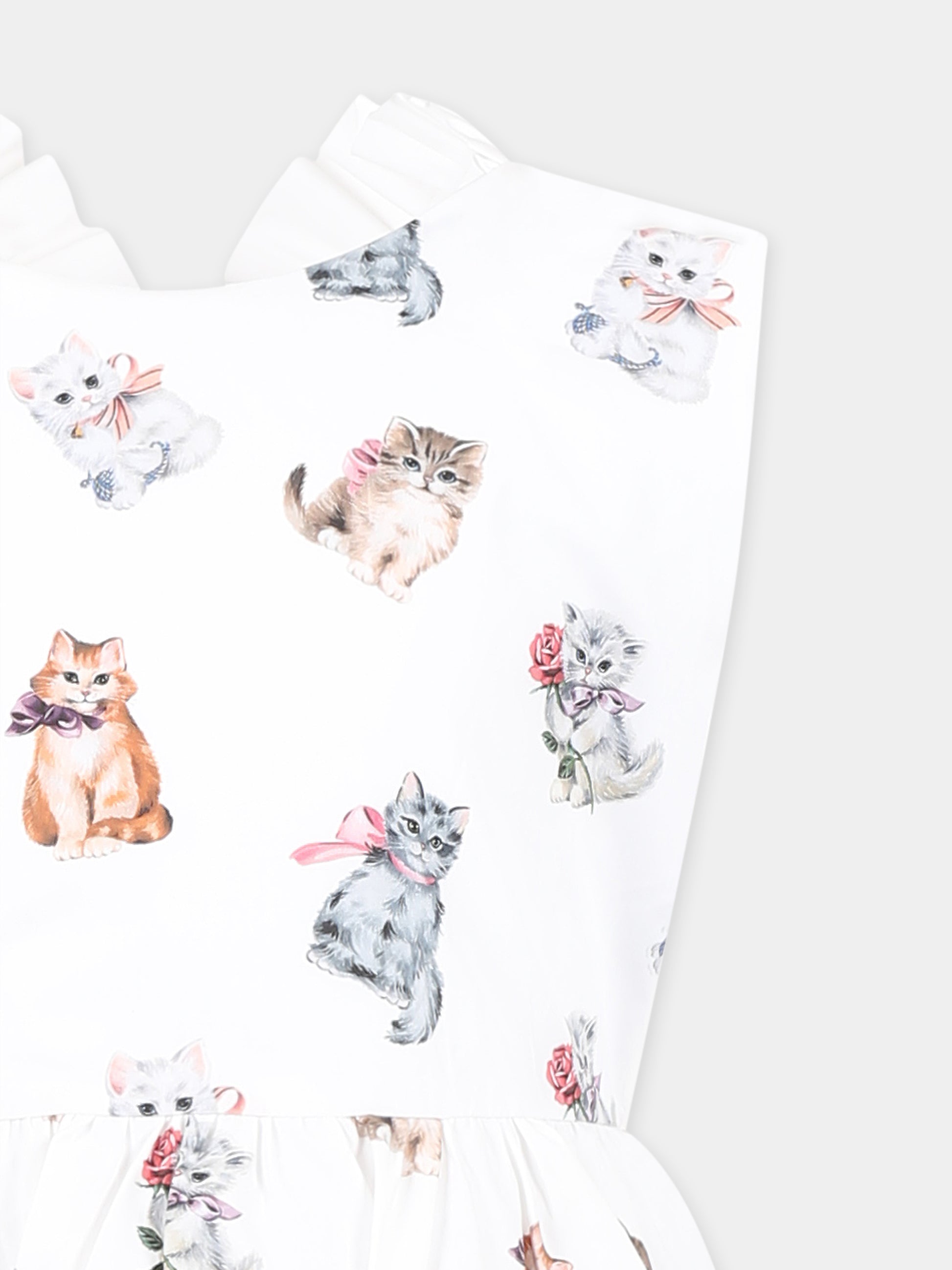 Vestito bianco per bambina con gatti all over,Vivetta Kids,VE2534B