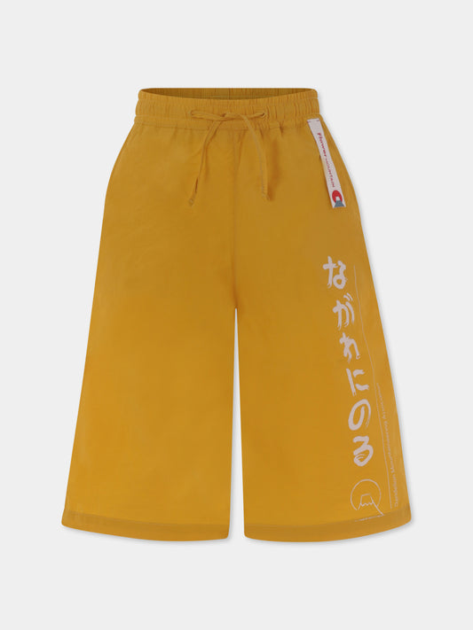 Shorts gialli per bambino con patch,Flower Mountain,0G04 0016002900 01 TAIKI