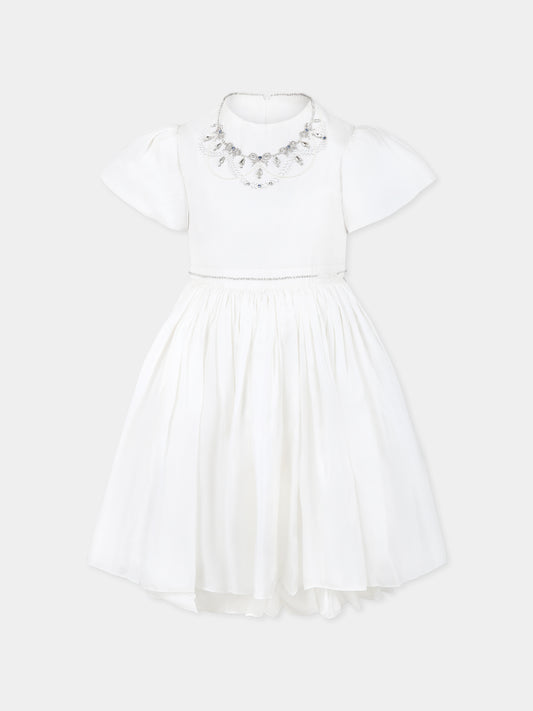 Vestito bianco per bambina con fiocchi e cristalli,Làtara,SS25 1625