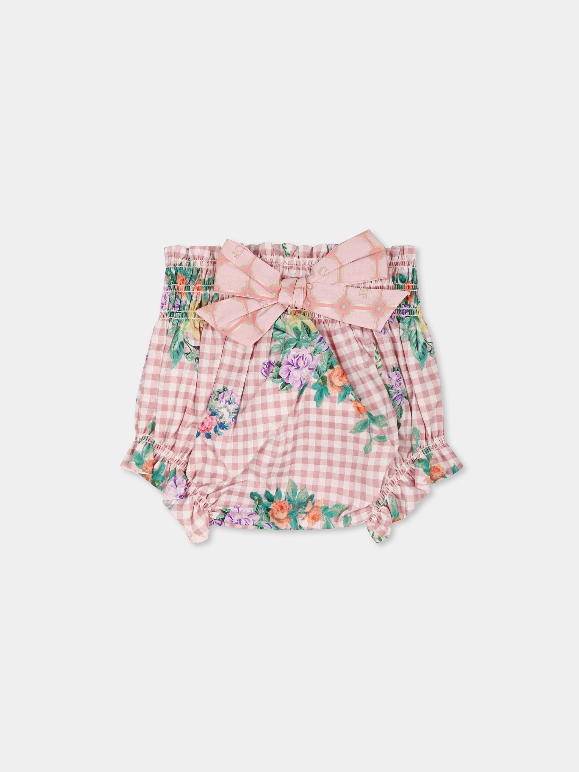Shorts rosa per neonata con stampa floreale,Camilla,00034332 LISBLULL