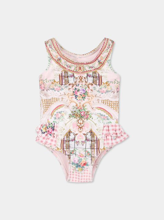 Costume rosa per neonata con stampa floreale,Camilla,00034394 LISBLULL