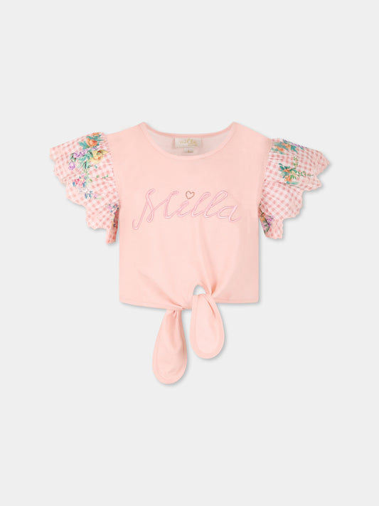 T-shirt crop rosa per bambina con logo,Camilla,00034390 LISBLULL