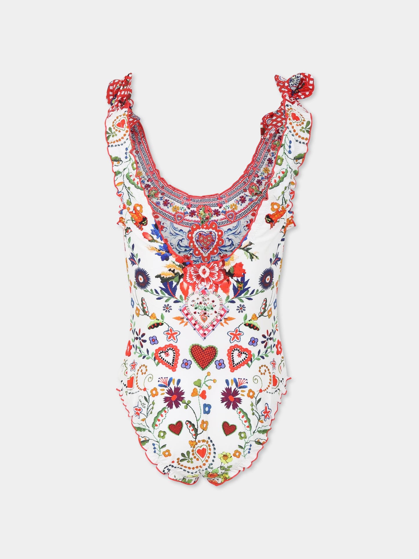 Costume intero bianco per bambina ocn stampa floreale,Camilla,00034363 FATHJUST