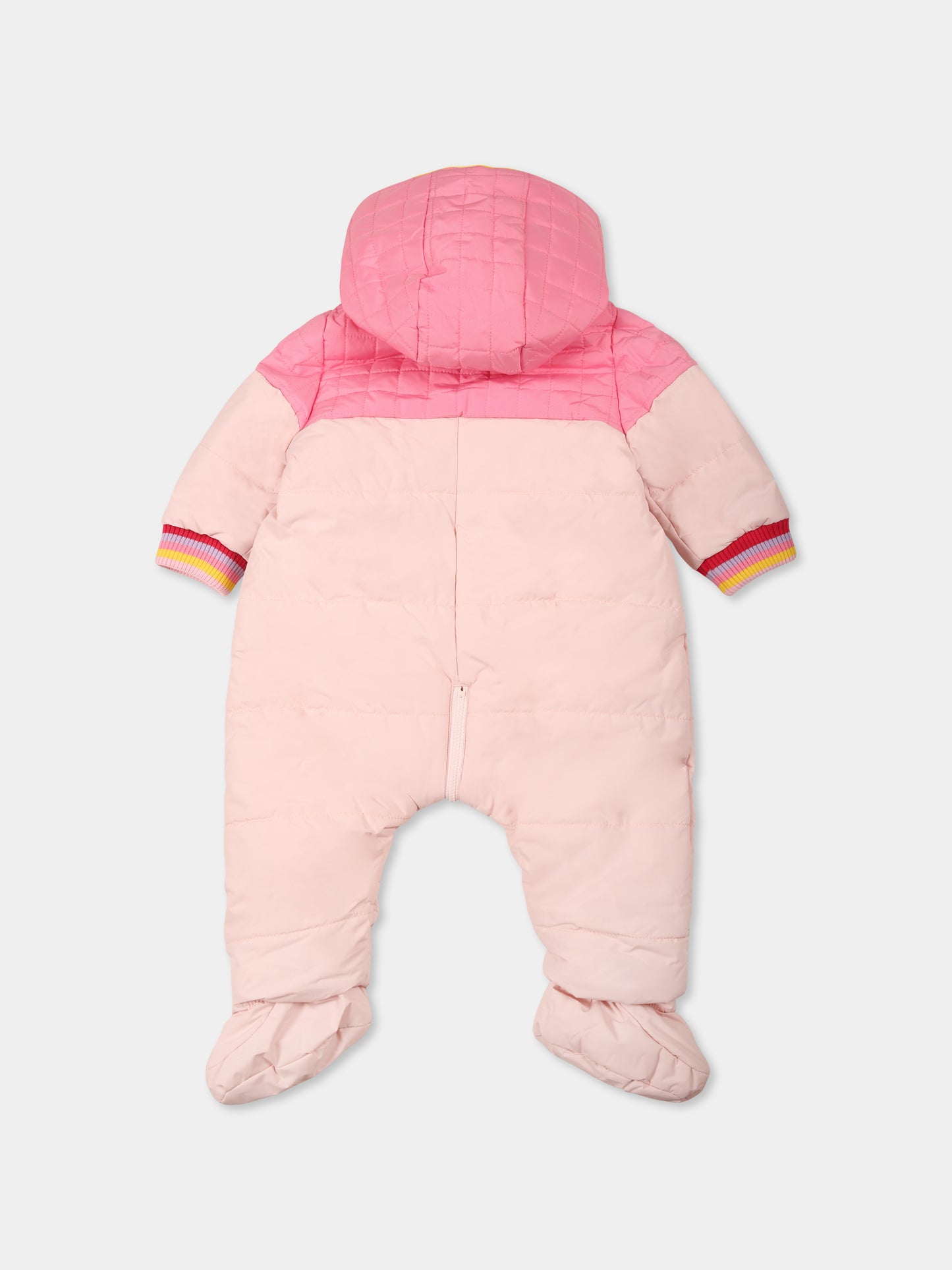 Pink down jacket for baby girl with logo