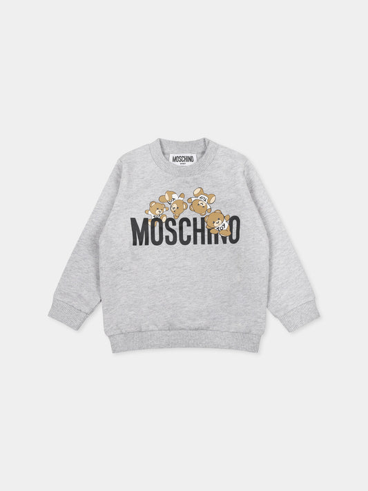 Felpa griga per neonati con Teddy Bear,Moschino Kids,MZF04Q LCA19 60926