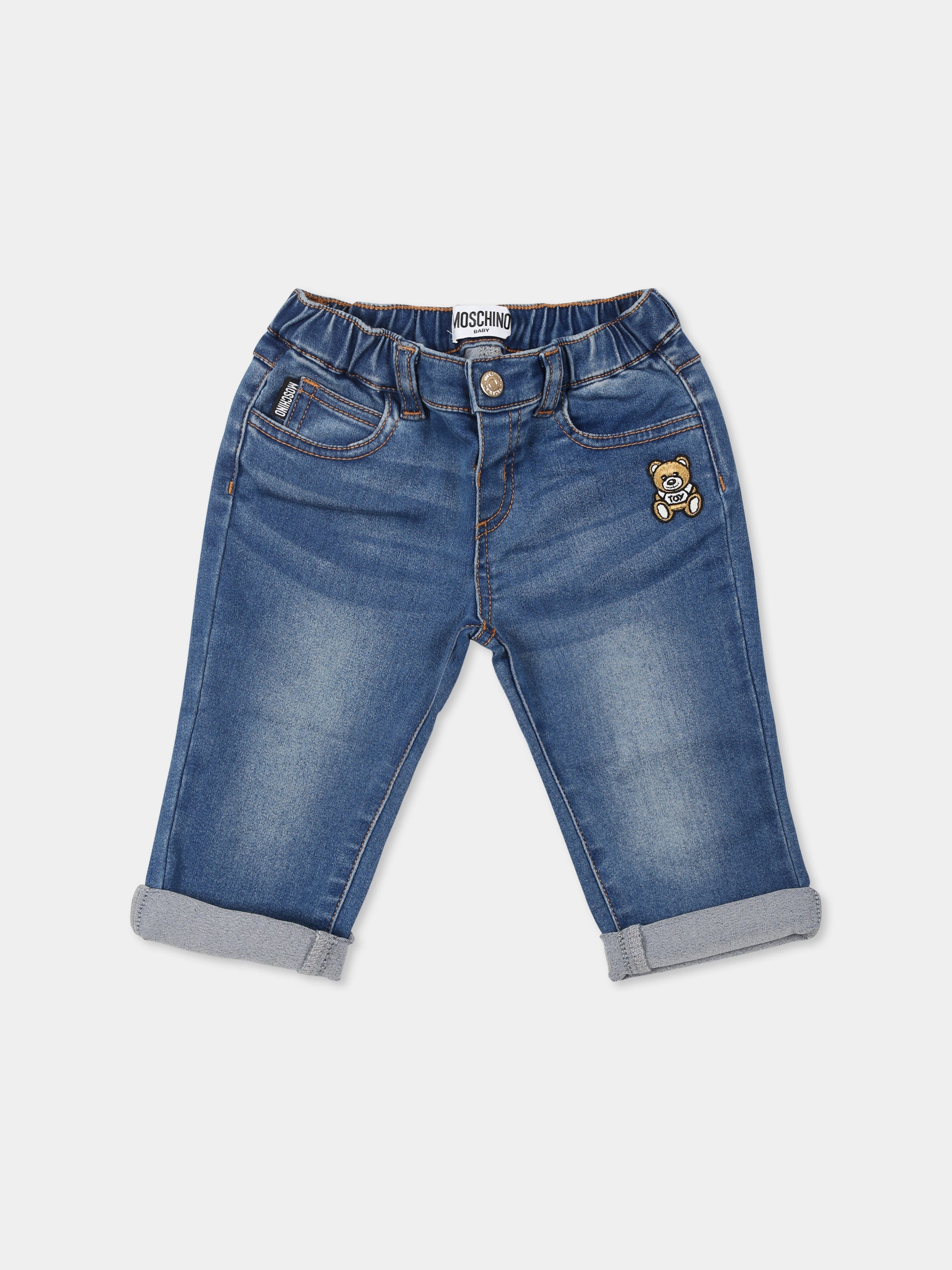 Jeans blu per neonati con Teddy Bear,Moschino Kids,MUP04S LXE43 40334