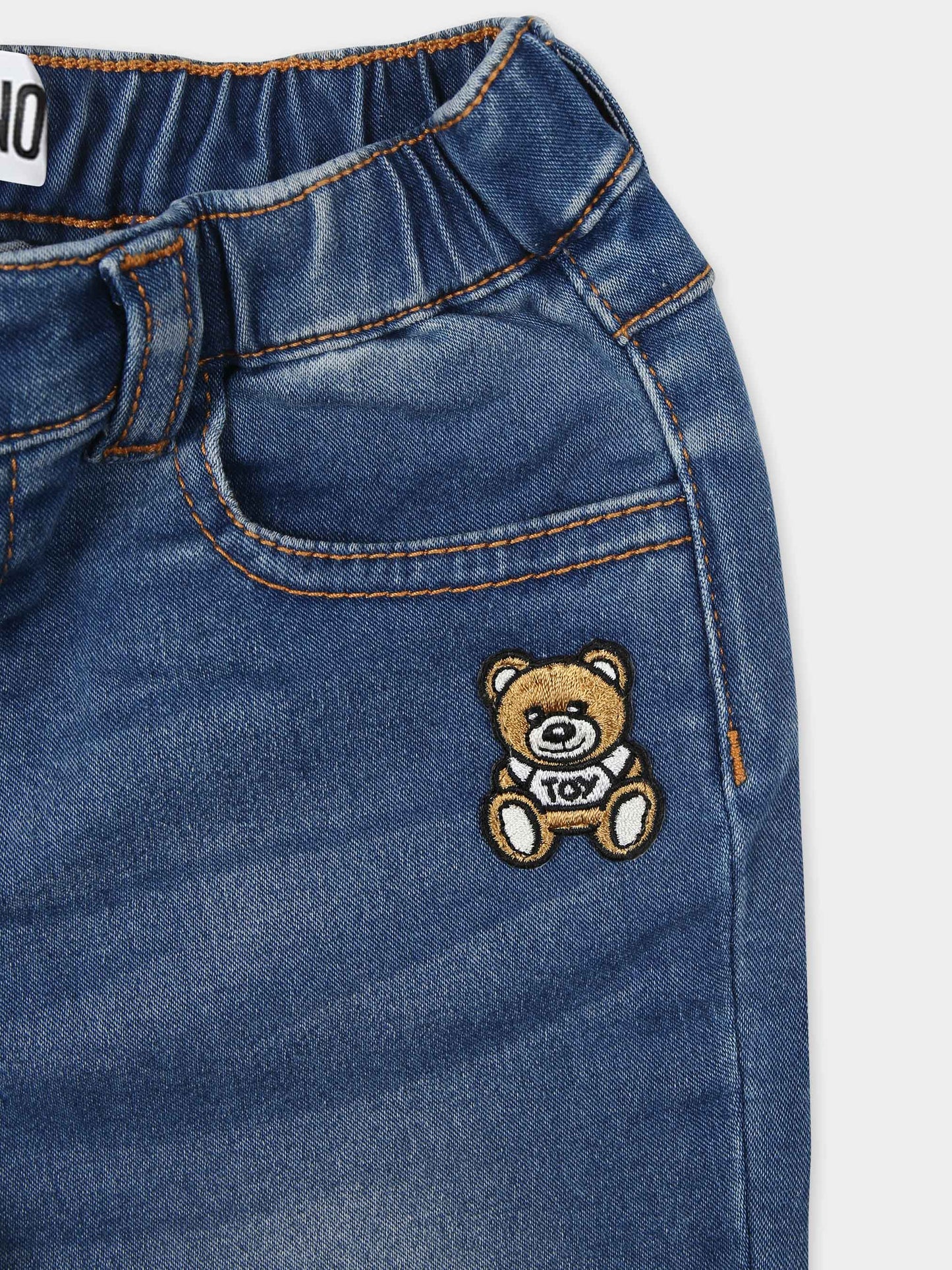 Jeans blu per neonati con Teddy Bear,Moschino Kids,MUP04S LXE43 40334