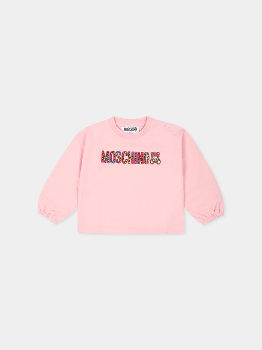 Felpa fucsia per neonata con Teddy Bear e logo,Moschino Kids,MDF02I LDA00 50209