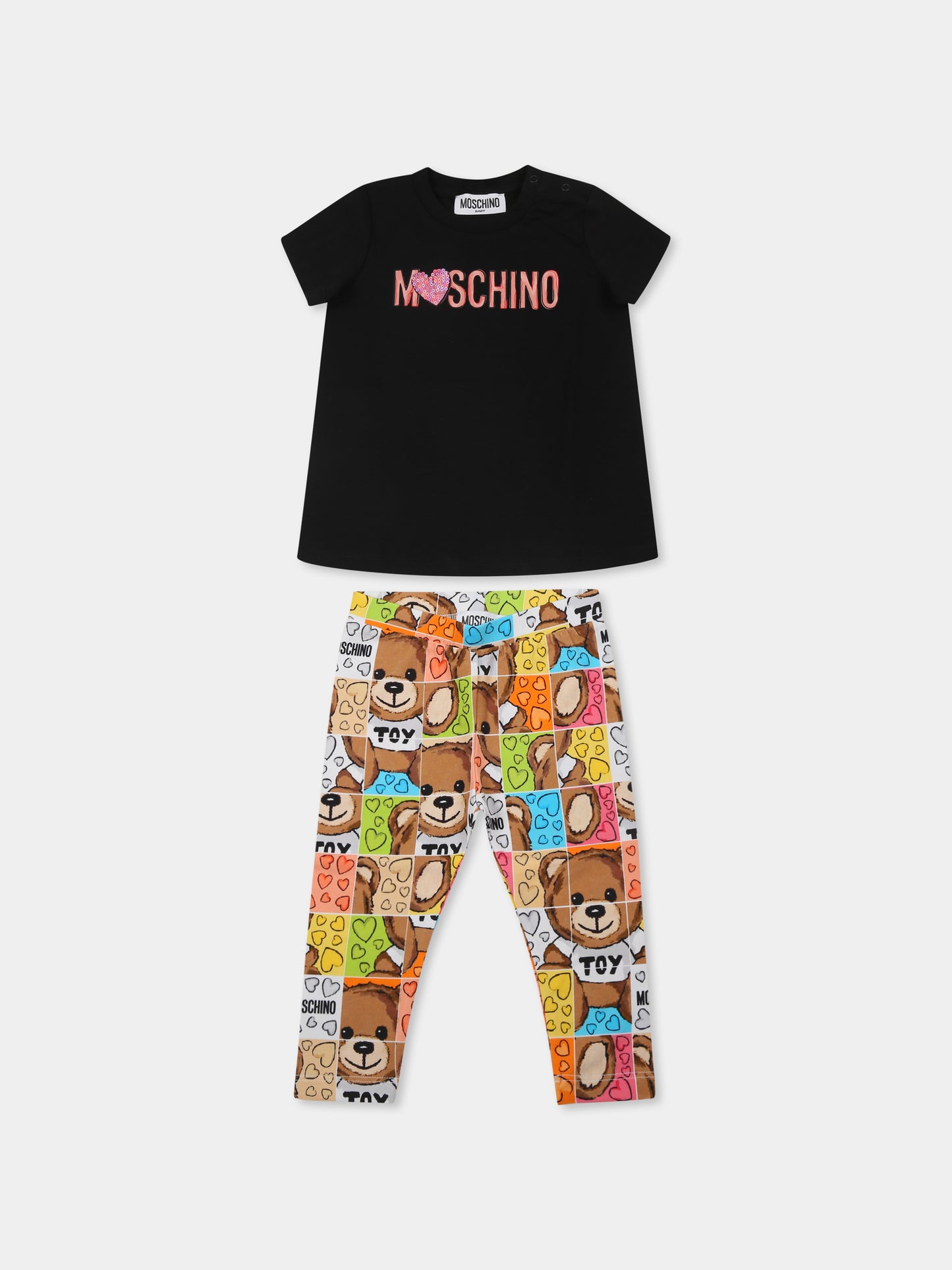 Completo nero per neonata con Teddy Bear e logo,Moschino Kids,MCG007 LBA10 60100