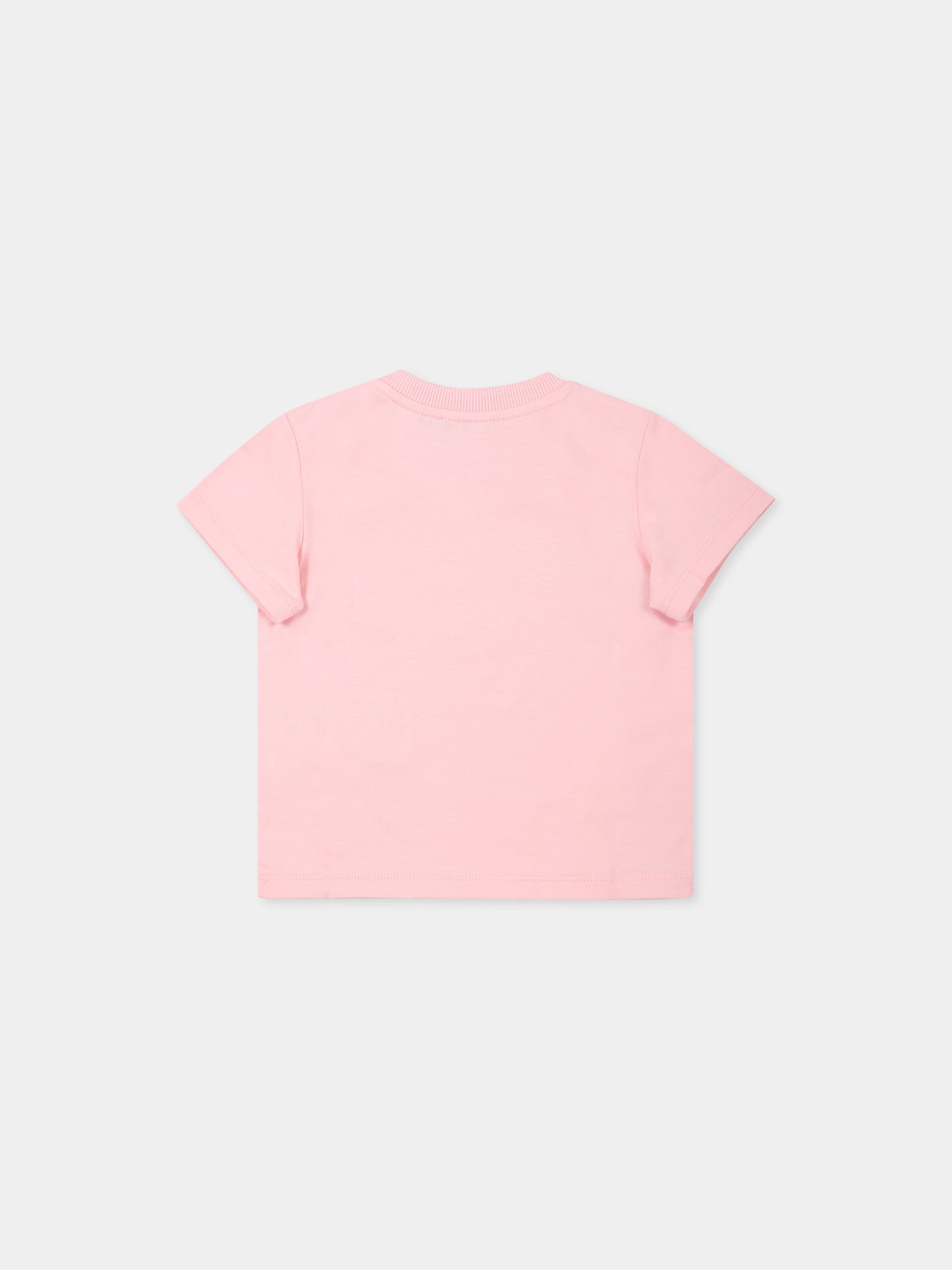 T-shirt rosa per neonata con Teddy Bear e logo,Moschino Kids,MBM02U LBA00 50209