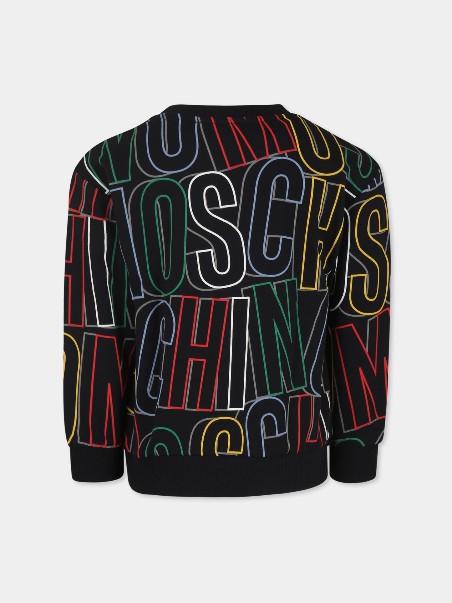 Felpa nera per bambini con logo all over,Moschino Kids,HQF078 LDB0C 86556