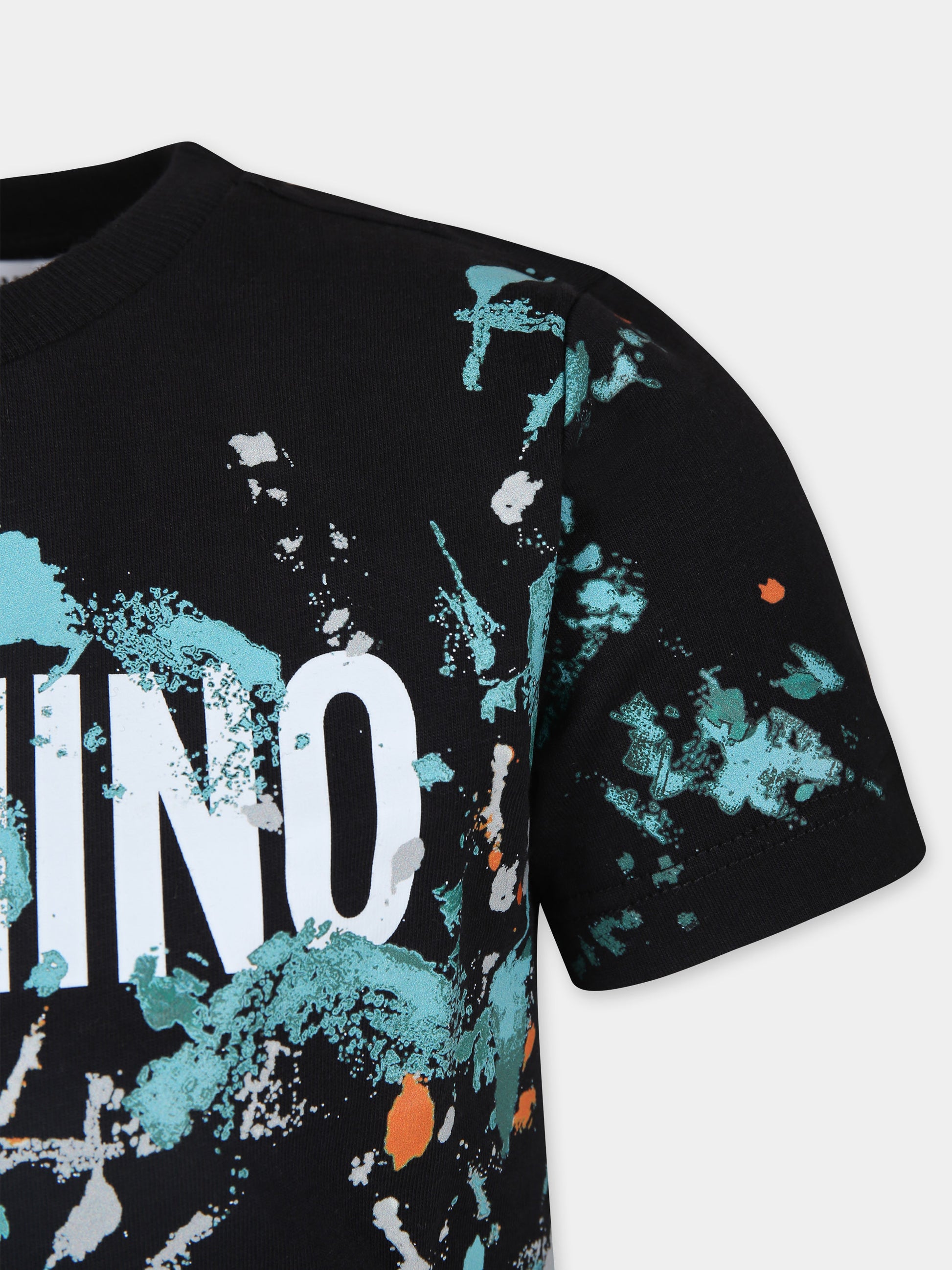 T-shirt nera per bambino con logo,Moschino Kids,HOM04L LAA24 60100