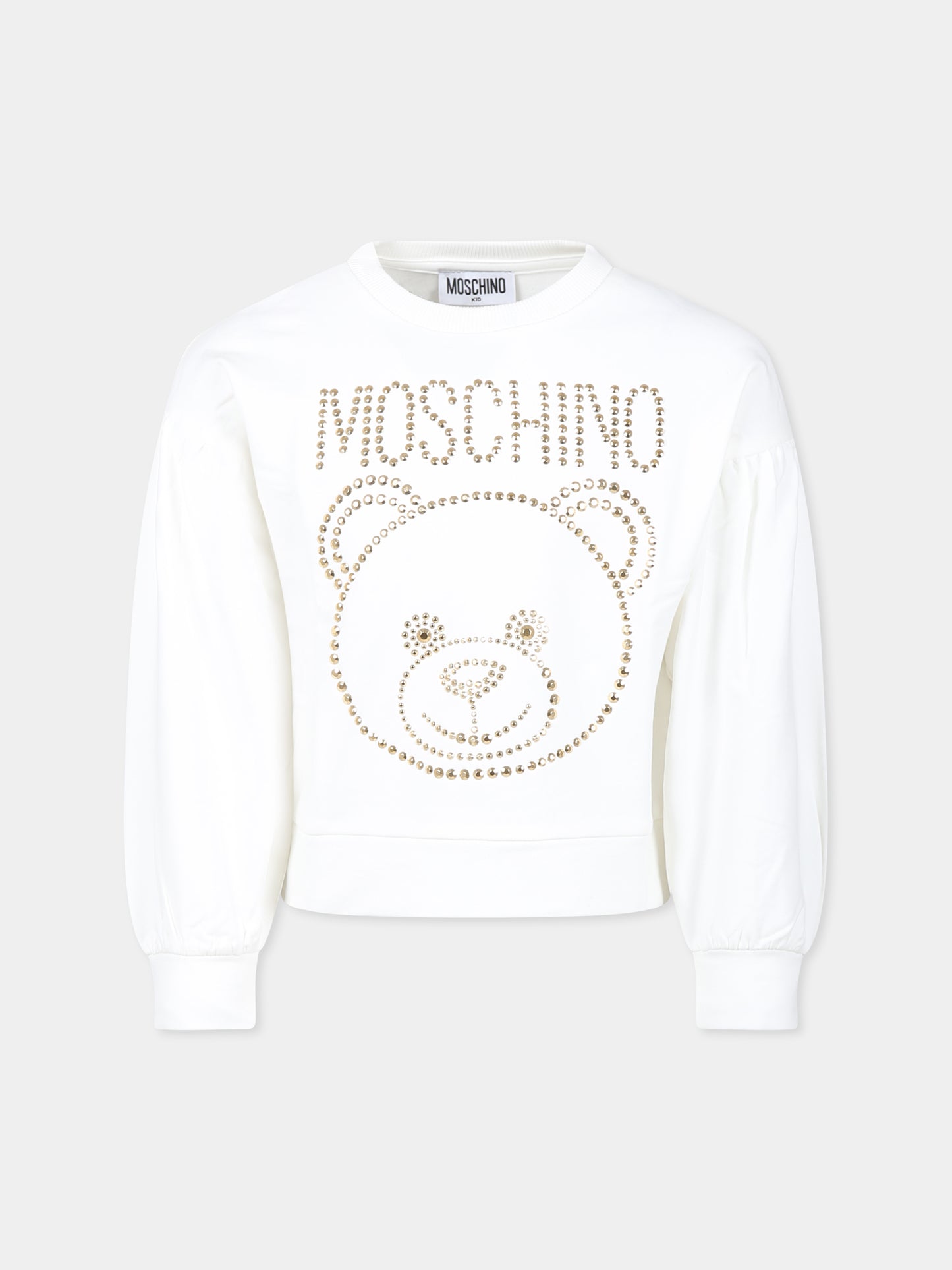 Felpa avorio per bambina con Teddy Bear e borchie,Moschino Kids,HDF05R LDA11 10063