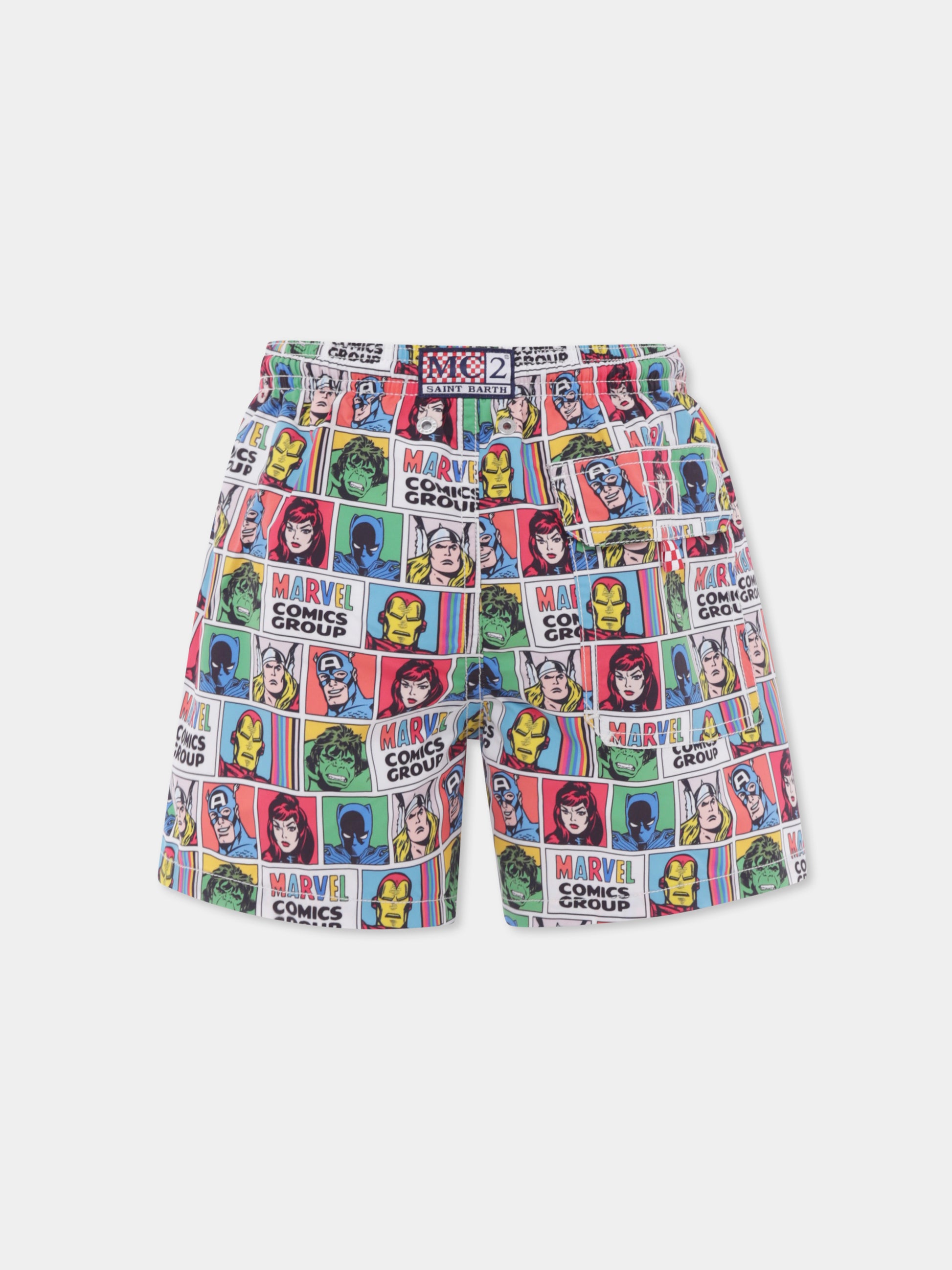 Boxer mare multicolor per bambino con stampa supereroi,Mc2 Saint Barth,JEA0001 03413H