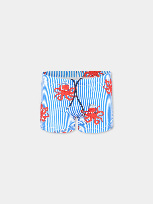 Light blue swim short for boy with octopus
