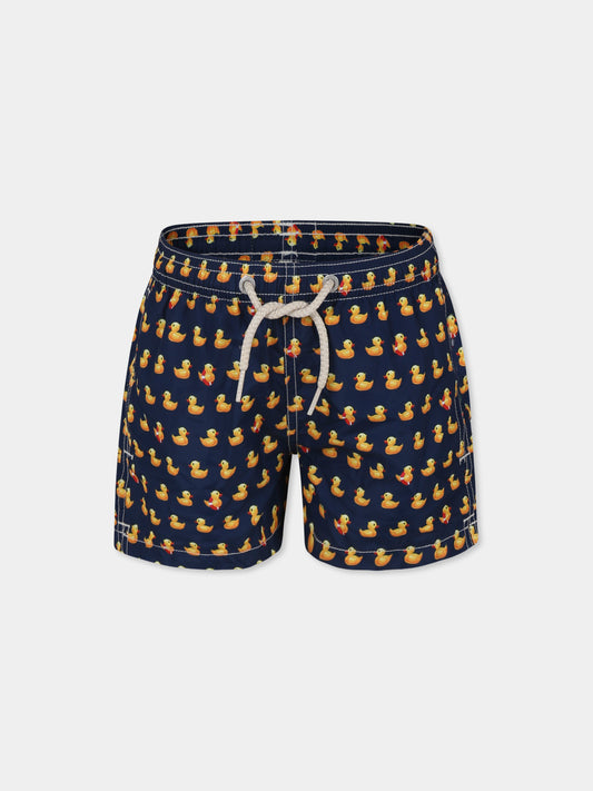 Blue swim shorts for boy with duck