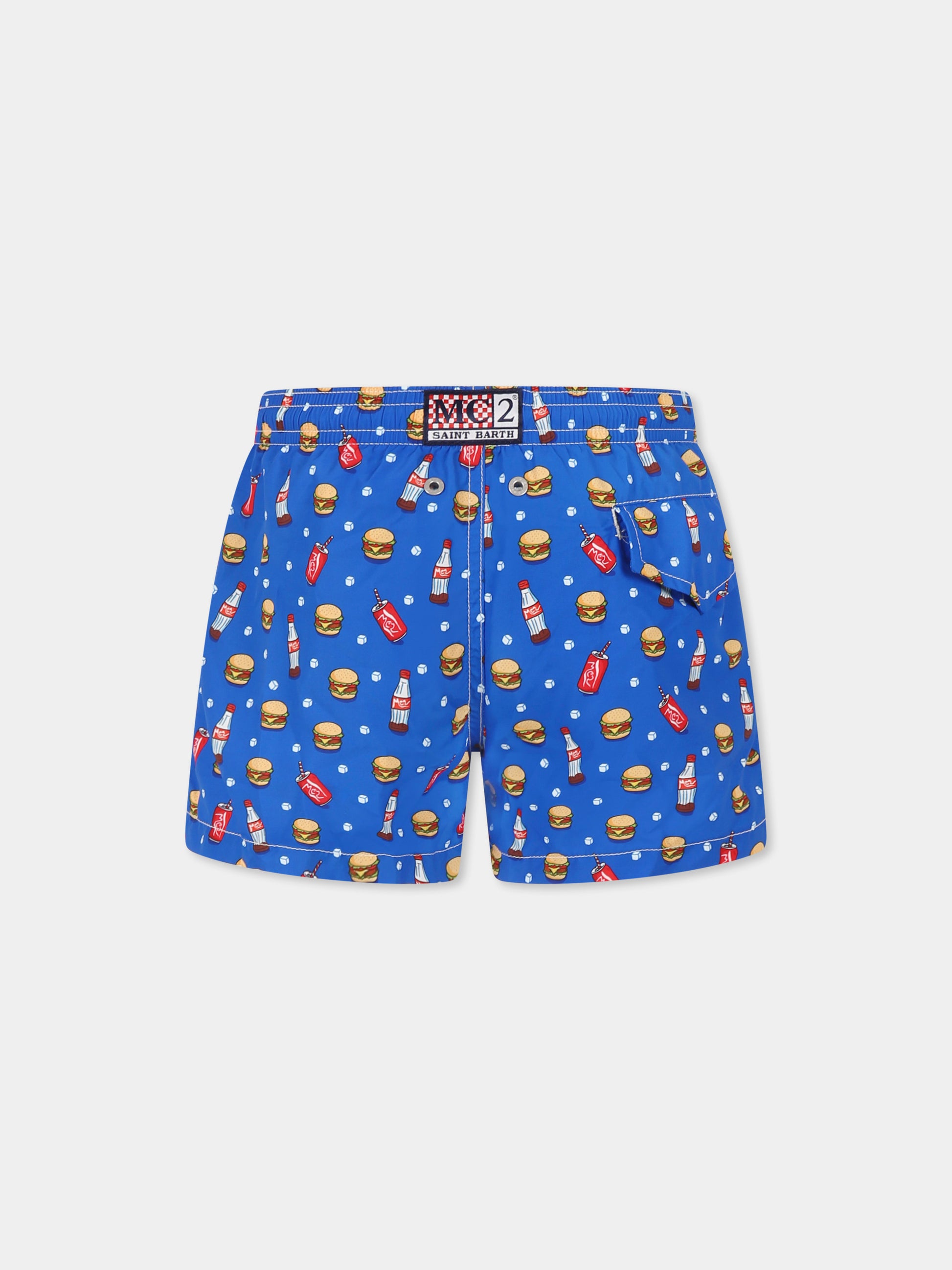 Boxer mare blu per bambino con hamburger e cola all over,Mc2 Saint Barth,JEA0004 03611H