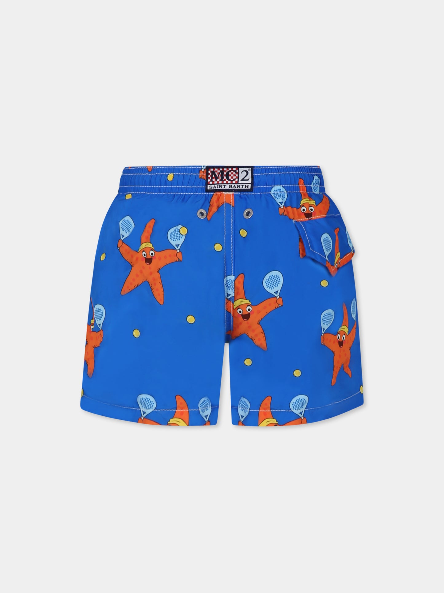 Blue swim shorts for boy with starfish